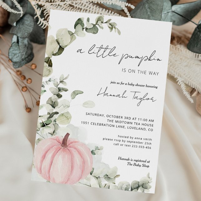 A Little Pumpkin Pink Girl Fall Baby Shower Invitation (Creator Uploaded)