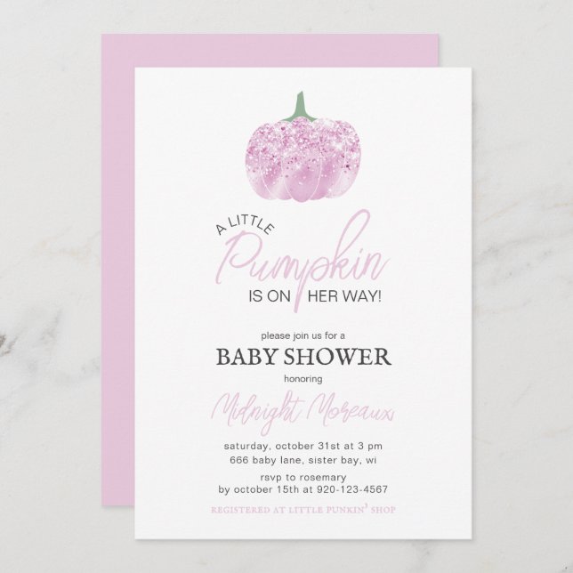A Little Pumpkin Pink Halloween Baby Shower  Invitation (Front/Back)