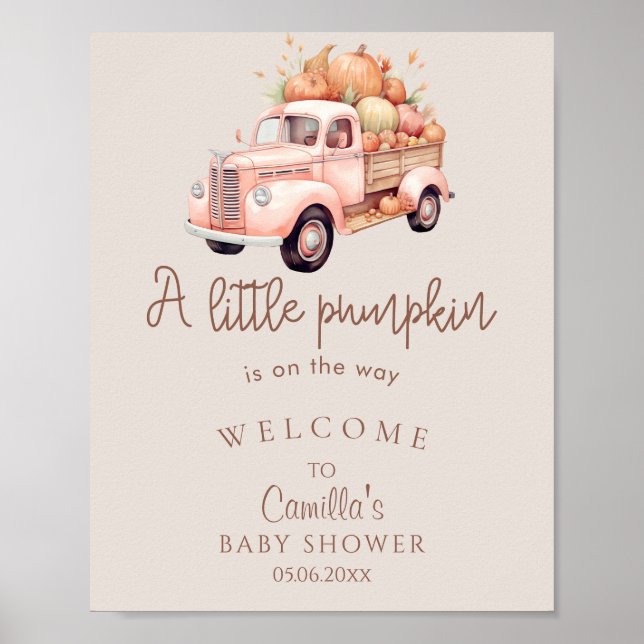 A Little Pumpkin Pink Truck Baby Shower Welcome Poster (Front)