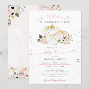 A Little Pumpkin Pink White Girl Baby Shower Invitation