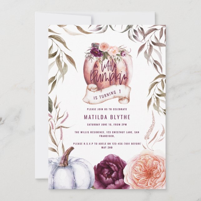 A little pumpkin purple floral fall birthday (Front)