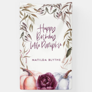 A little pumpkin purple floral fall birthday banner