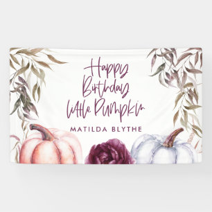 A little pumpkin purple floral fall birthday banner