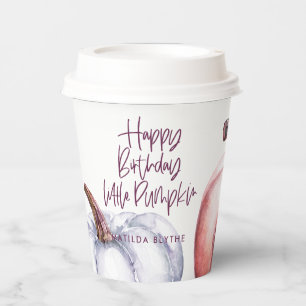 A little pumpkin purple floral fall birthday paper cups