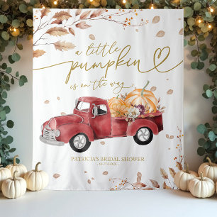 A Little Pumpkin Red Truck Baby Shower Backdrop Tapestry