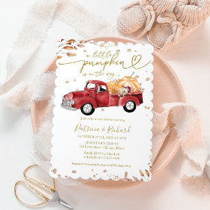 A Little Pumpkin Red Truck Fall Baby Shower Invitation