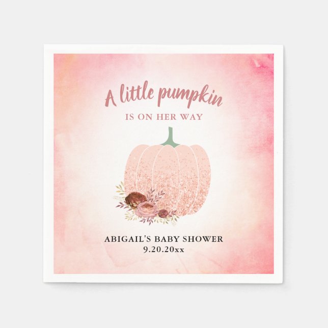 A Little Pumpkin Rose Gold Baby Shower Napkin (Front)