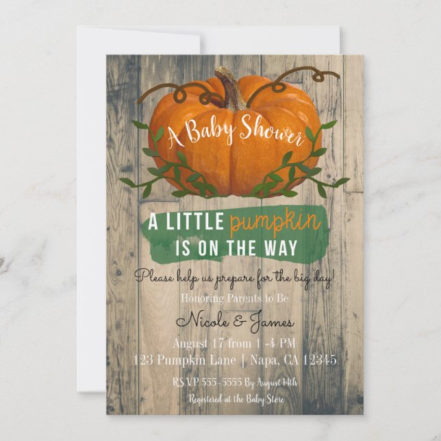 A Little Pumpkin Rustic Baby Shower Invitation (Front)