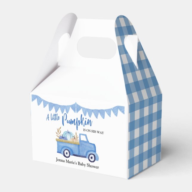 A Little Pumpkin Rustic Blue Truck Baby Shower Favour Box (Front Side)