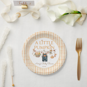 A Little Pumpkin Rustic Boho Fall Baby Shower Paper Plate