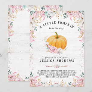 A Little Pumpkin Rustic Cotton Floral Invitation