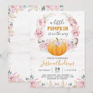 A Little Pumpkin Rustic Cotton Floral Invitation