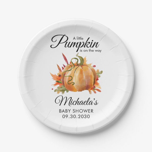 A Little Pumpkin Rustic Fall Baby Shower Paper Plate (Front)