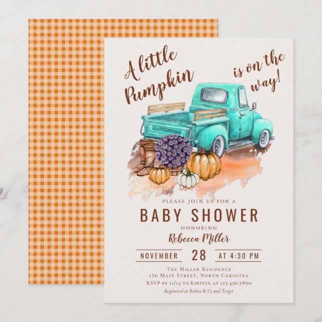 A Little Pumpkin Rustic Fall Farm Truck Invitation (Front/Back)