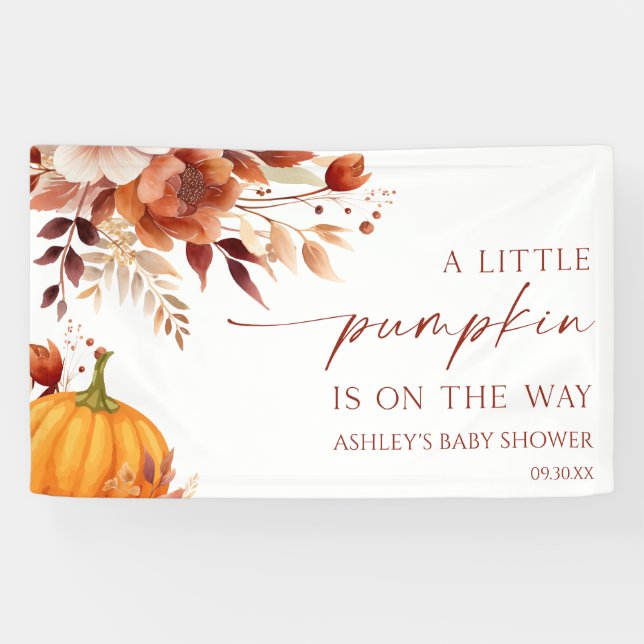 A Little Pumpkin Rusty Burgundy Floral Baby Shower Banner (Horizontal)