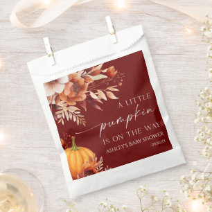 A Little Pumpkin Rusty Burgundy Floral Baby Shower Favour Bags