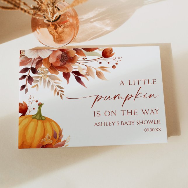 A Little Pumpkin Rusty Burgundy Floral Baby Shower Guest Book (Creator Uploaded)