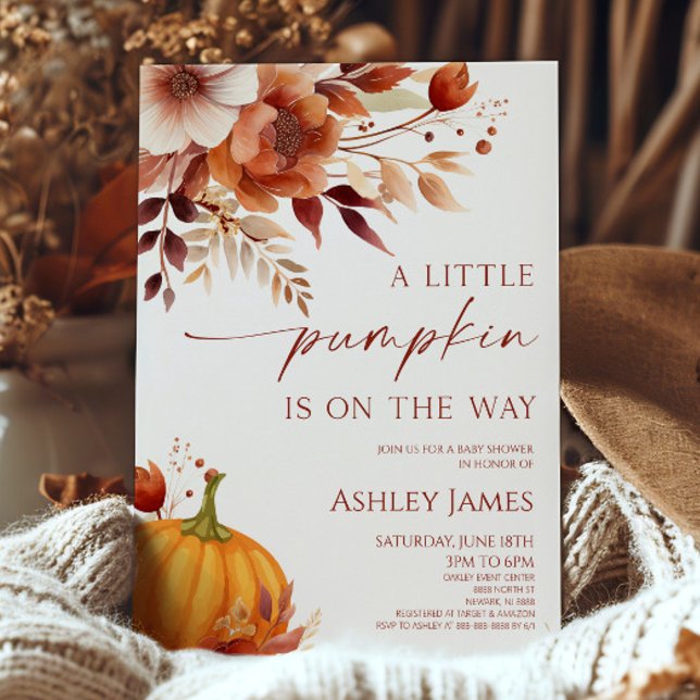 A Little Pumpkin Rusty Burgundy Floral Baby Shower Invitation (Creator Uploaded)