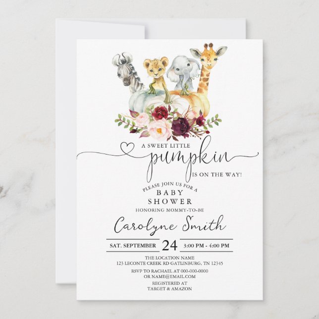 A Little Pumpkin Safari Animals Baby Shower Invitation (Front)