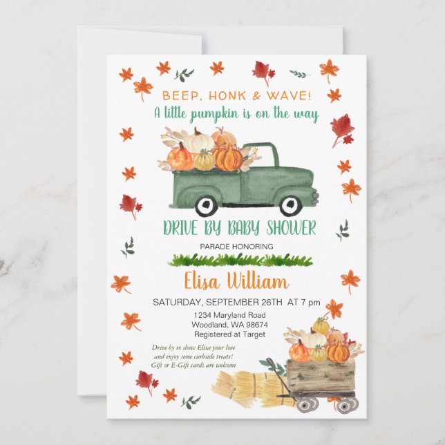 A Little Pumpkin Safari Drive By Baby Shower Invitation (Front)