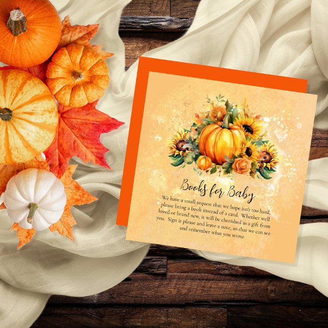  A Little Pumpkin Sunflowers Books for Baby Enclosure Card (Pumpkins, Sunflowers and Apricot Roses Baby Shower "Books for Baby" Card)