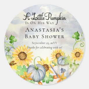 A Little Pumpkin   Sunflowers Boy Baby Shower Classic Round Sticker