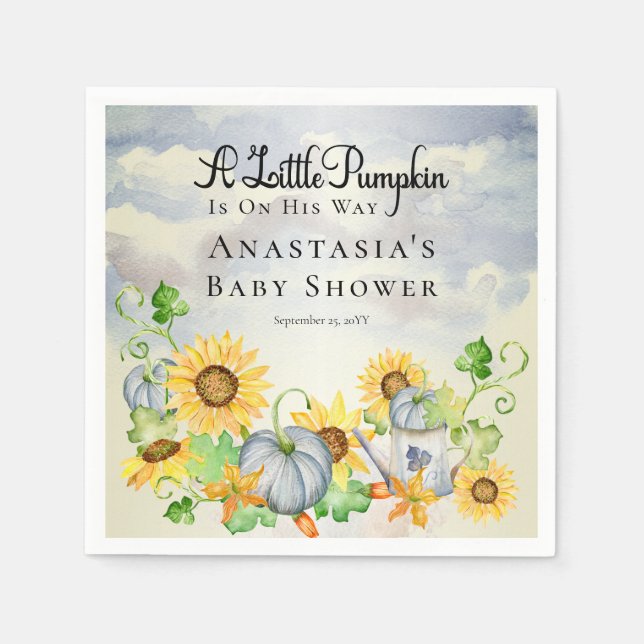 A Little Pumpkin | Sunflowers Boy Baby Shower  Napkin (Front)
