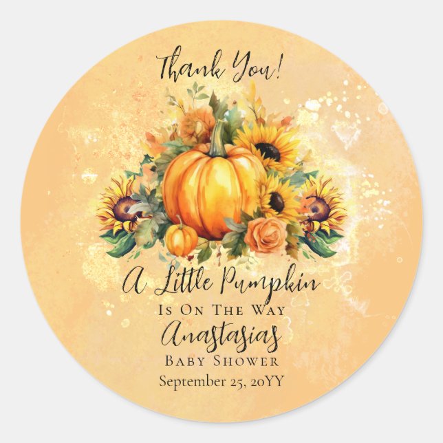 A Little Pumpkin | Sunflowers Fall Baby Shower Classic Round Sticker (Front)