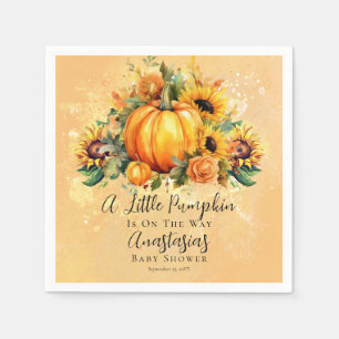 A Little Pumpkin   Sunflowers Fall Baby Shower Napkin