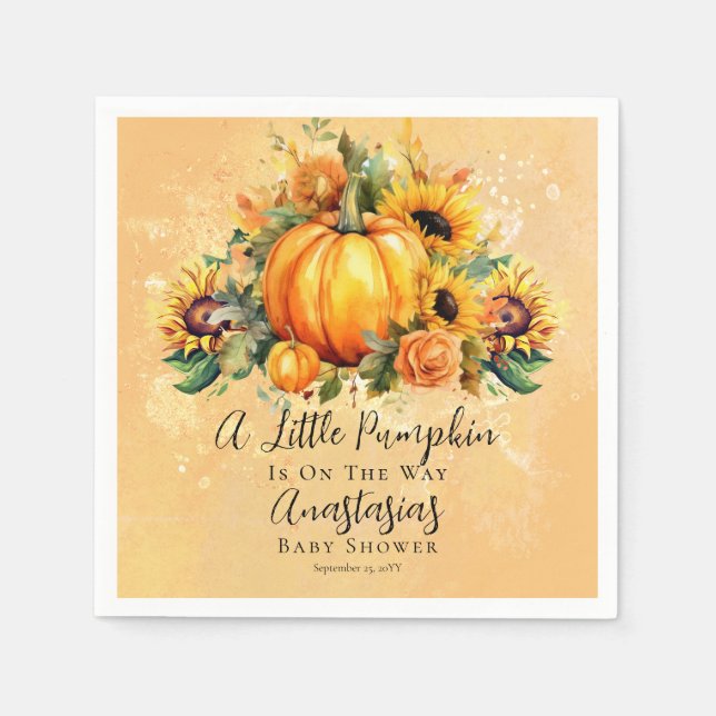 A Little Pumpkin | Sunflowers Fall Baby Shower Napkin (Front)