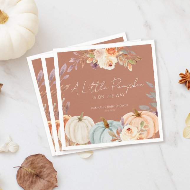 A Little Pumpkin Terracotta Fall Baby Shower Napkin (Creator Uploaded)