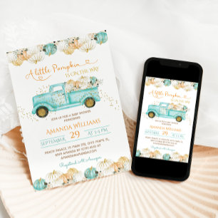 A Little Pumpkin Truck Baby Shower Green Invitation