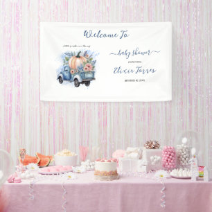 A Little Pumpkin Truck Watercolor Baby Shower Banner