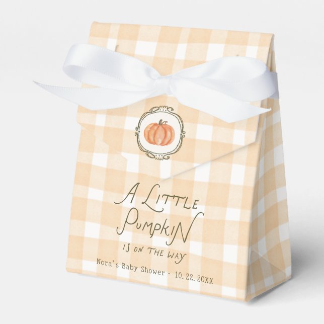 A Little Pumpkin Whimsical Gingham Baby Shower Favour Box (Front Side)