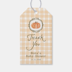 A Little Pumpkin Whimsical Gingham Baby Shower Gift Tags