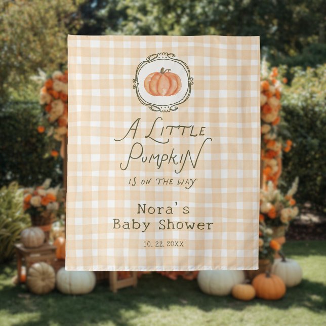 A Little Pumpkin Whimsical Gingham Baby Shower Tapestry (Creator Uploaded)