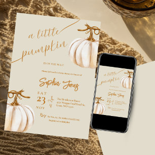 A little pumpkin white brown fall baby shower invitation