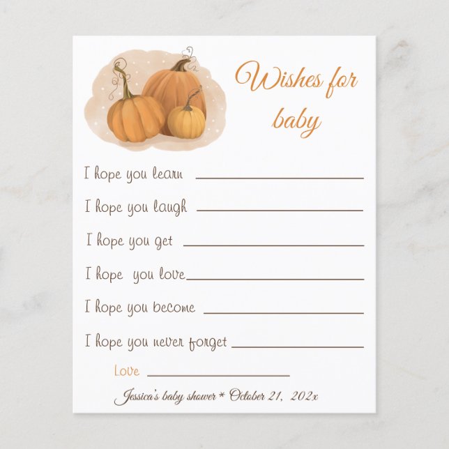A Little Pumpkin Wishes for baby  Advice card (Front)