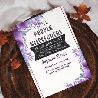  A Little Purple WildFlowers Baby Girl Shower Invitation