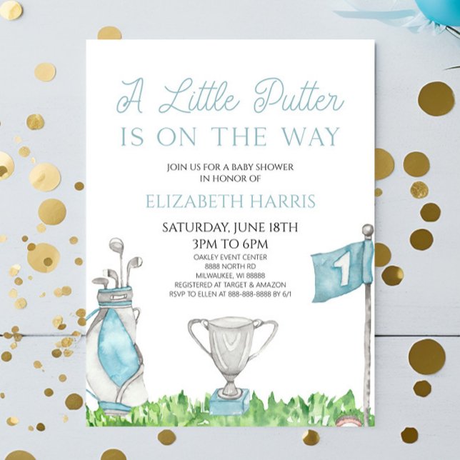 A Little Putter Blue Golf Baby Shower Invitation (Creator Uploaded)