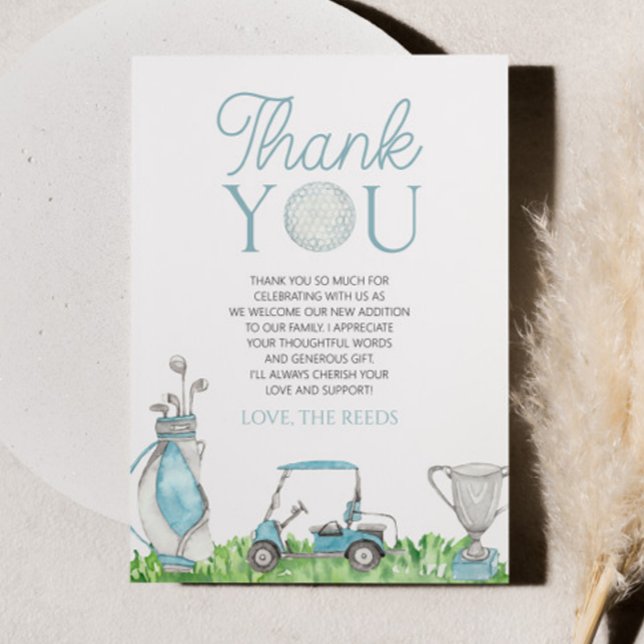 A Little Putter Blue Golf Baby Shower Thank You Card (Creator Uploaded)