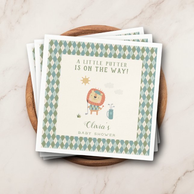 A Little Putter Golf Baby Shower Preppy Argyle   Napkin (A stylish finishing touch for your “Little Putter” golf baby shower.
)