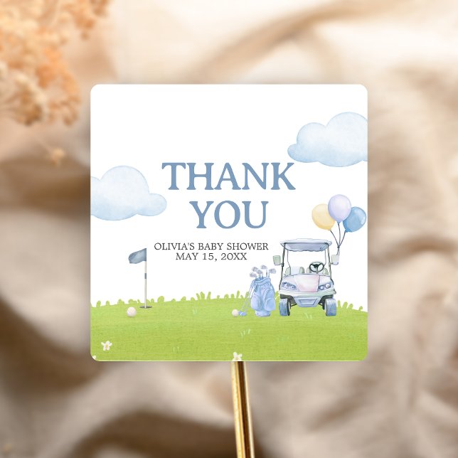 A Little Putter Golf Baby Shower Square Sticker (Golf A Little Putter Baby Shower Sticker)