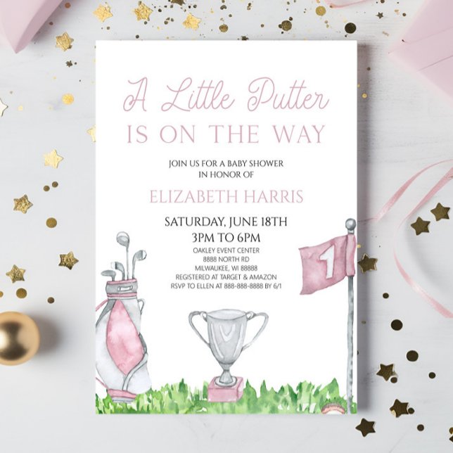 A Little Putter Pink Golf Baby Shower Invitation (Creator Uploaded)