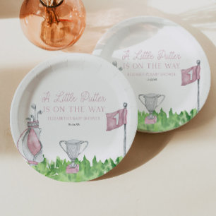 A Little Putter Pink Golf Baby Shower Paper Plate