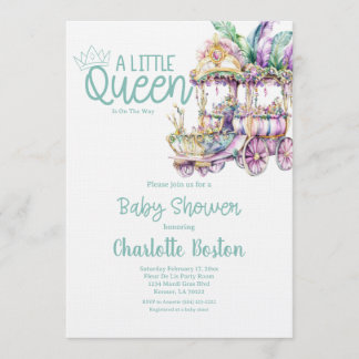 A Little Queen Mardi Gras Float Baby Shower Invitation