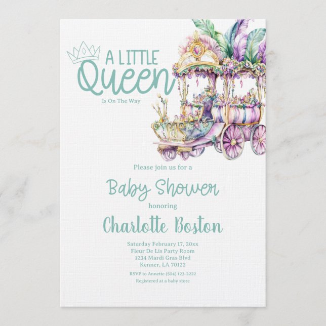 A Little Queen Mardi Gras Float Baby Shower Invitation (Front)