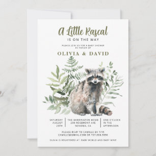 A Little Rascal On The Way Raccoon Baby Shower Invitation