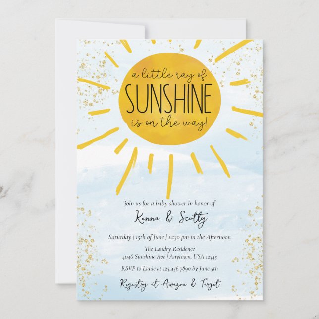 A Little Ray of Sunshine Baby Boy Shower Invitation (Front)
