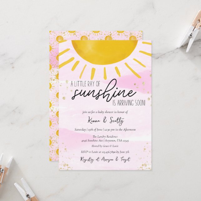 A Little Ray of Sunshine Baby Girl Shower Invitation (Front/Back In Situ)